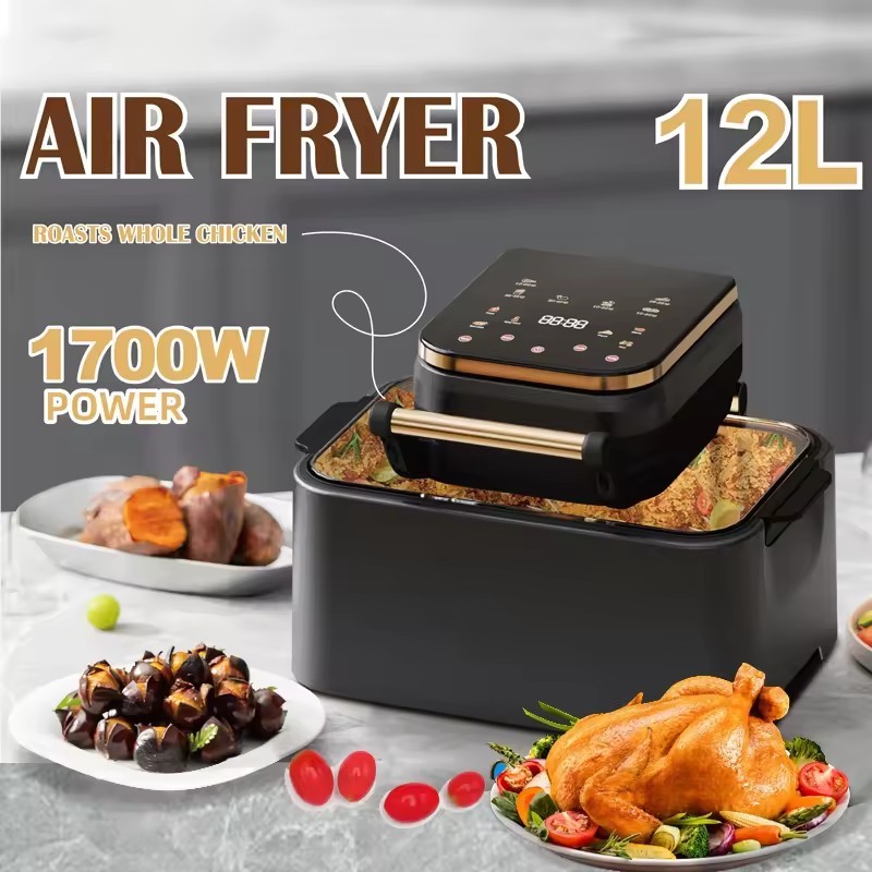 12L Visible Air Deep Fryer Modern Stainless Steel Electric Oven Large Oil-Free Multi-Functional Flipping New Household