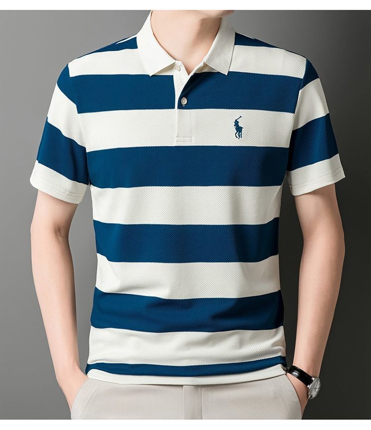 High-end Men's POLO Shirt Striped Short-sleeved T-shirt Summer New Embroidered Lapel Casual Top Men's High-grade T-shirt