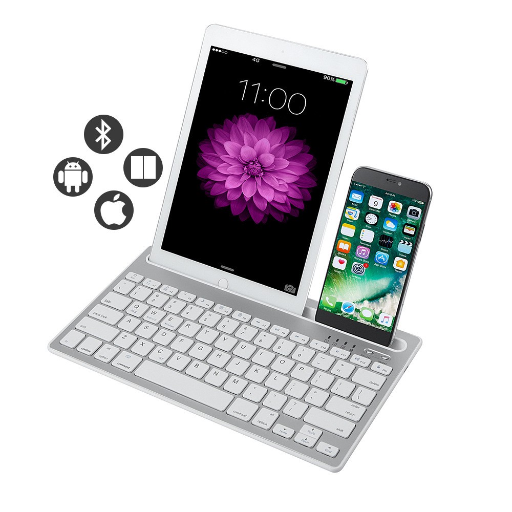 Wireless Multi-Device Keyboard with Portable Pad and Phone Holder