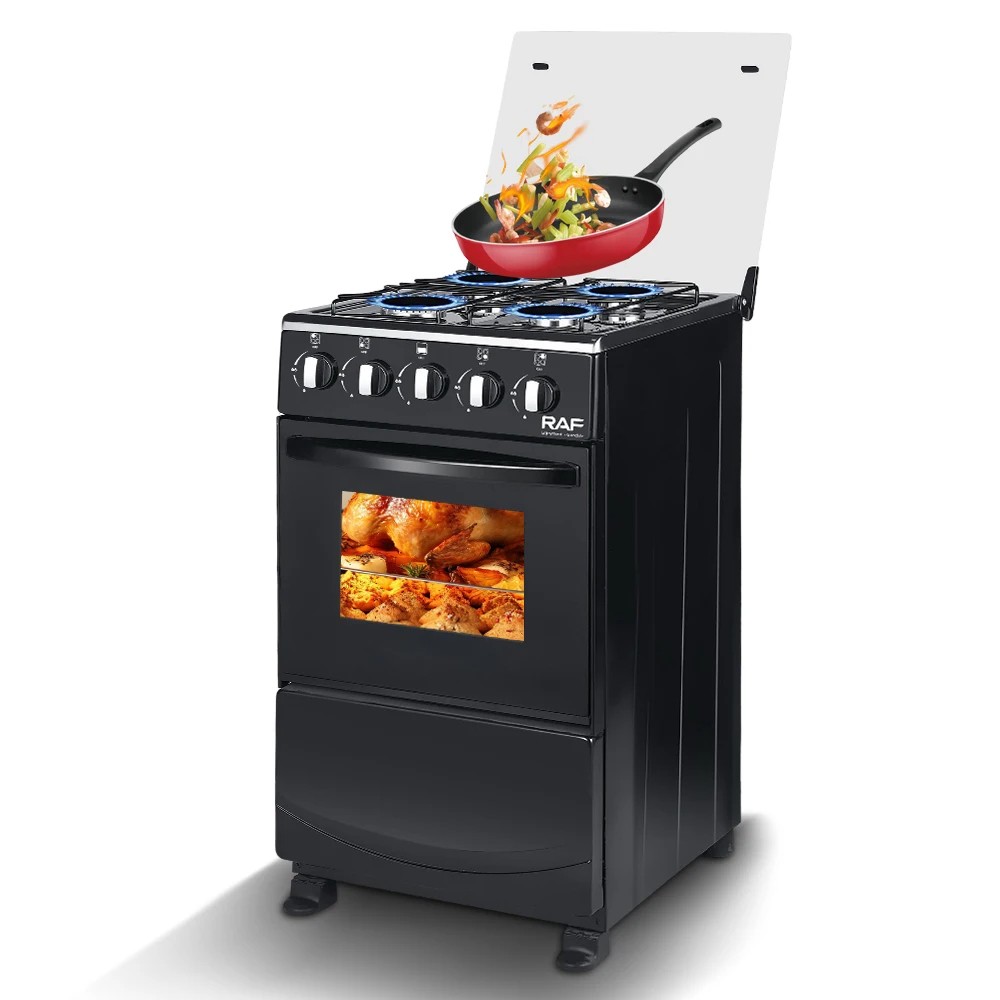 RAF Four Burners Gas Stove with Interior Oven Heads LPG Push-to-turn Knobs Home Cooking Gas Stove with Glass Cover