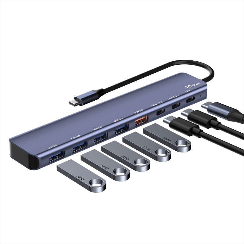 Xput Aluminum Alloy 8 in 1 USB3.2Gen Type-C Hub Gen2 Data Transfer 10Gbps Splitter Computer Hub 8-port Docking Station