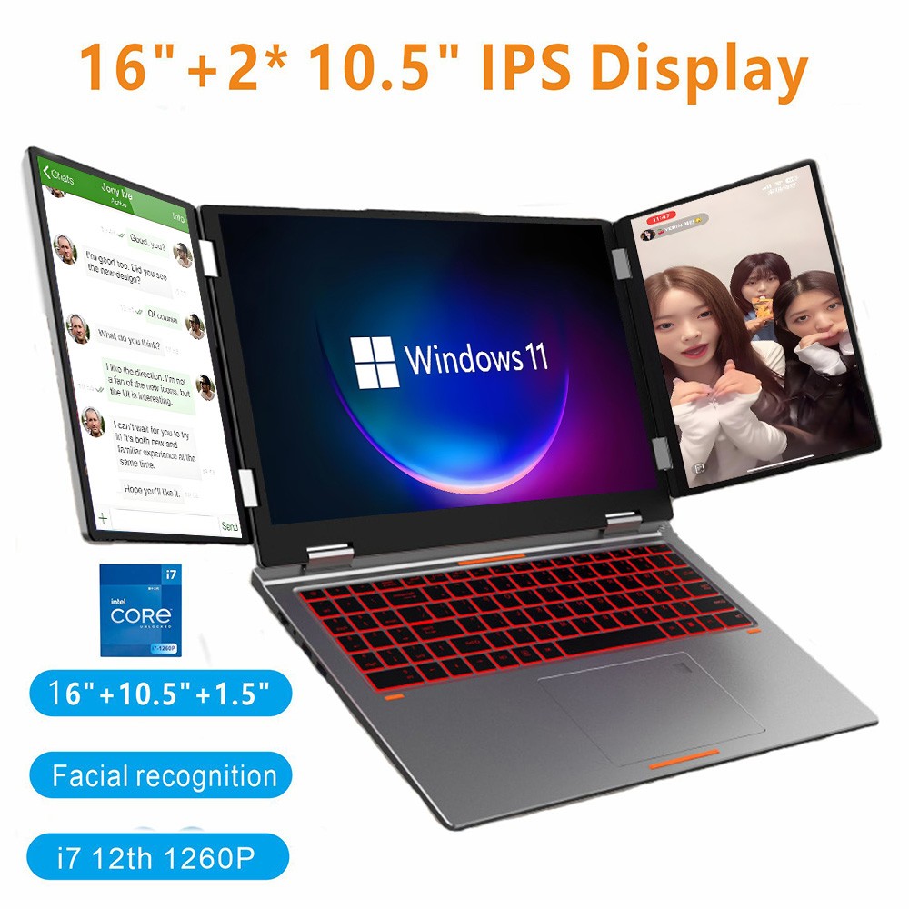 Hot selling Factory Wholesale 16 inch+10.5 inch Three Screen Syncretism i7 1260P 12 cores with Face Unlock Function Laptops