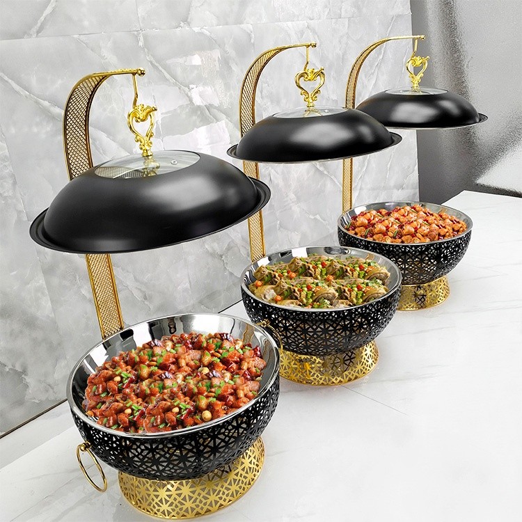 8.0L Stainless Steel Food Warmer Circle-shaped Electric/Gas Chafing Dish for Hotel Weddings Gold Black Buffet 8L Options