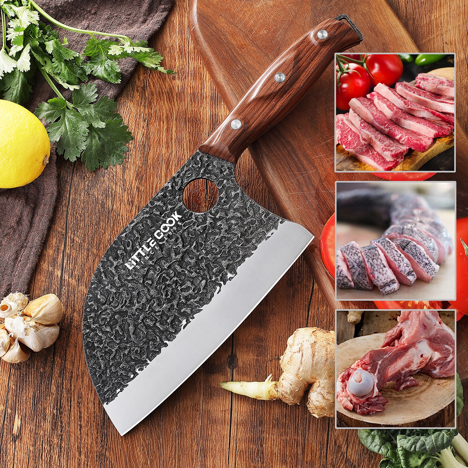 Wholesale Stainless Steel Kitchen Butcher Viking Serbian Chef Knife Set with Wooden Handle