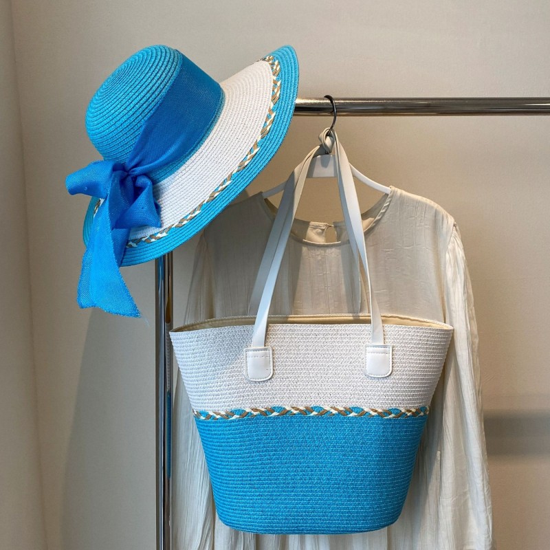 2025 Fashion Summer Large Capacity Straw Tote Bag with Hat Set Women's Shoulder Beach Handbag