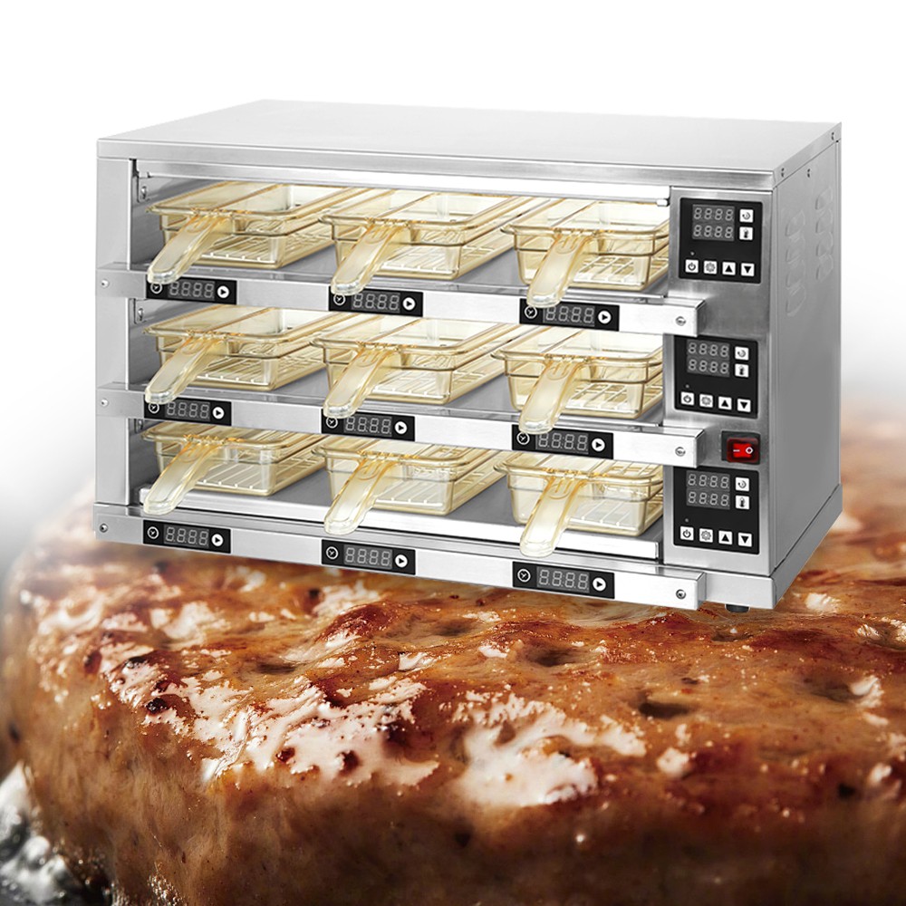 Hot Sales Stainless Steel Fast Food Warmer Cabinet 3 Layers 9 Tray Pan Burger Patty Counter Top Hamburger Meat Hamburger Warming