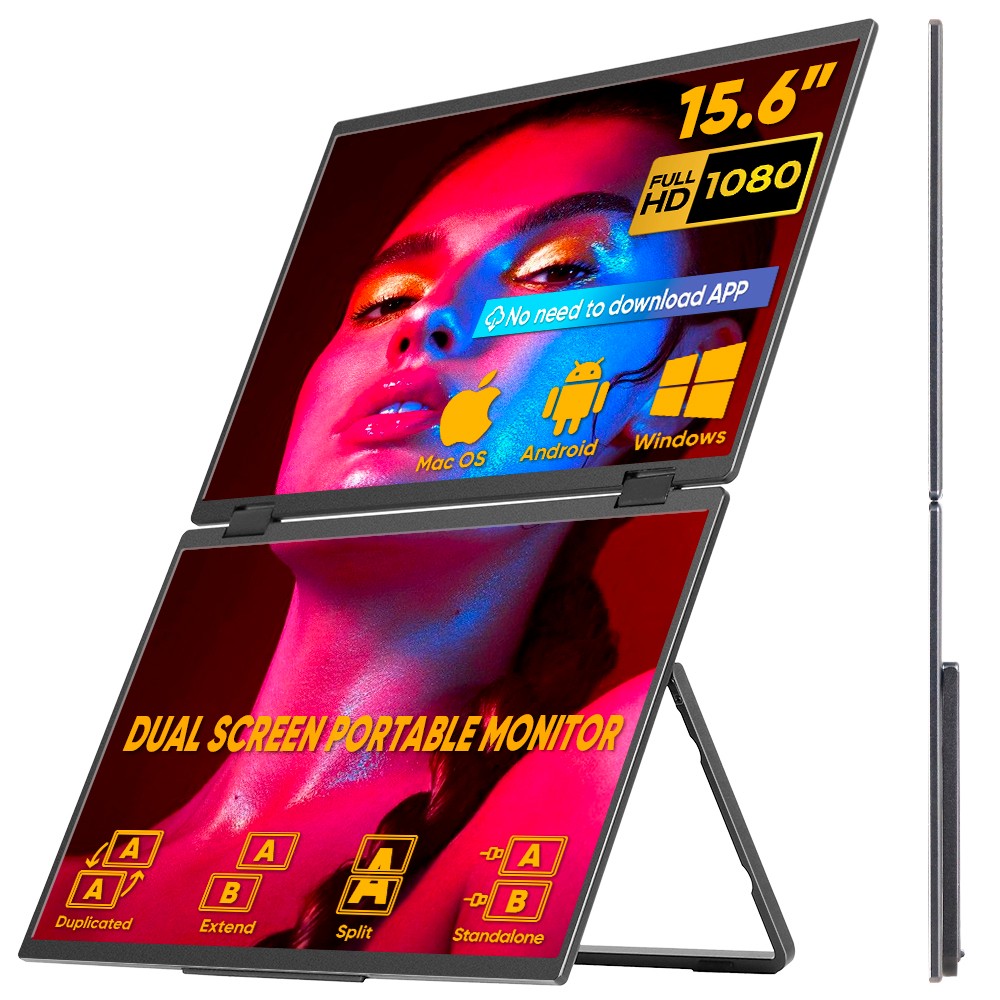 15.6 Inch 1080P Luxury High-quality Aluminum Alloy Shell Triple Portable Laptop Dual Fold LCD Screen Type-C Display VESA Monitor