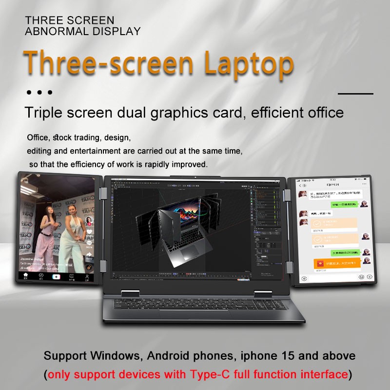 Triple Monitor 16 Inch Dual 10.5 Inch Three Triple Extended Screen Computer WIFI 6 RJ45 Intel I7 12th Gen Gaming Laptop