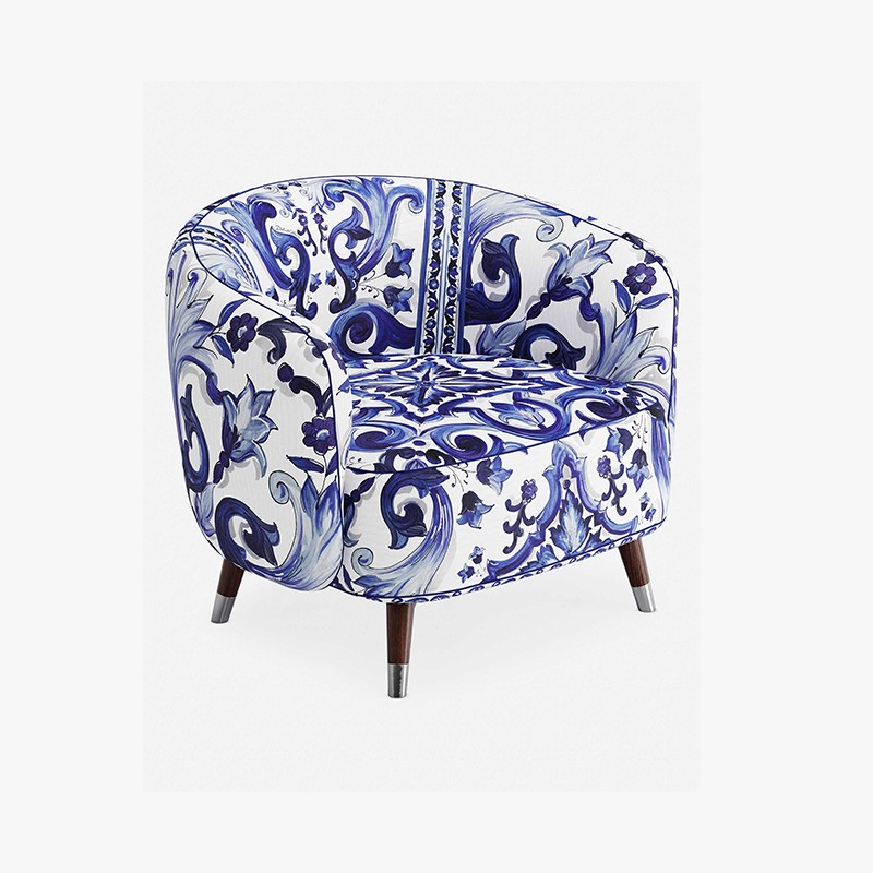 Handmade Modern Blue Scandinavian Art Deco Oak Wood Single Sofa Chair Soft Gros Grain Fabric for Home Office Living Bedrooms