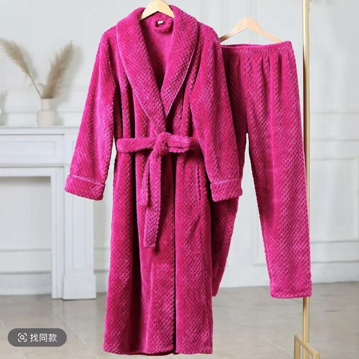 Autumn and Winter Pajamas for couples with fleece and thickened design casual solid color set home wear high quality