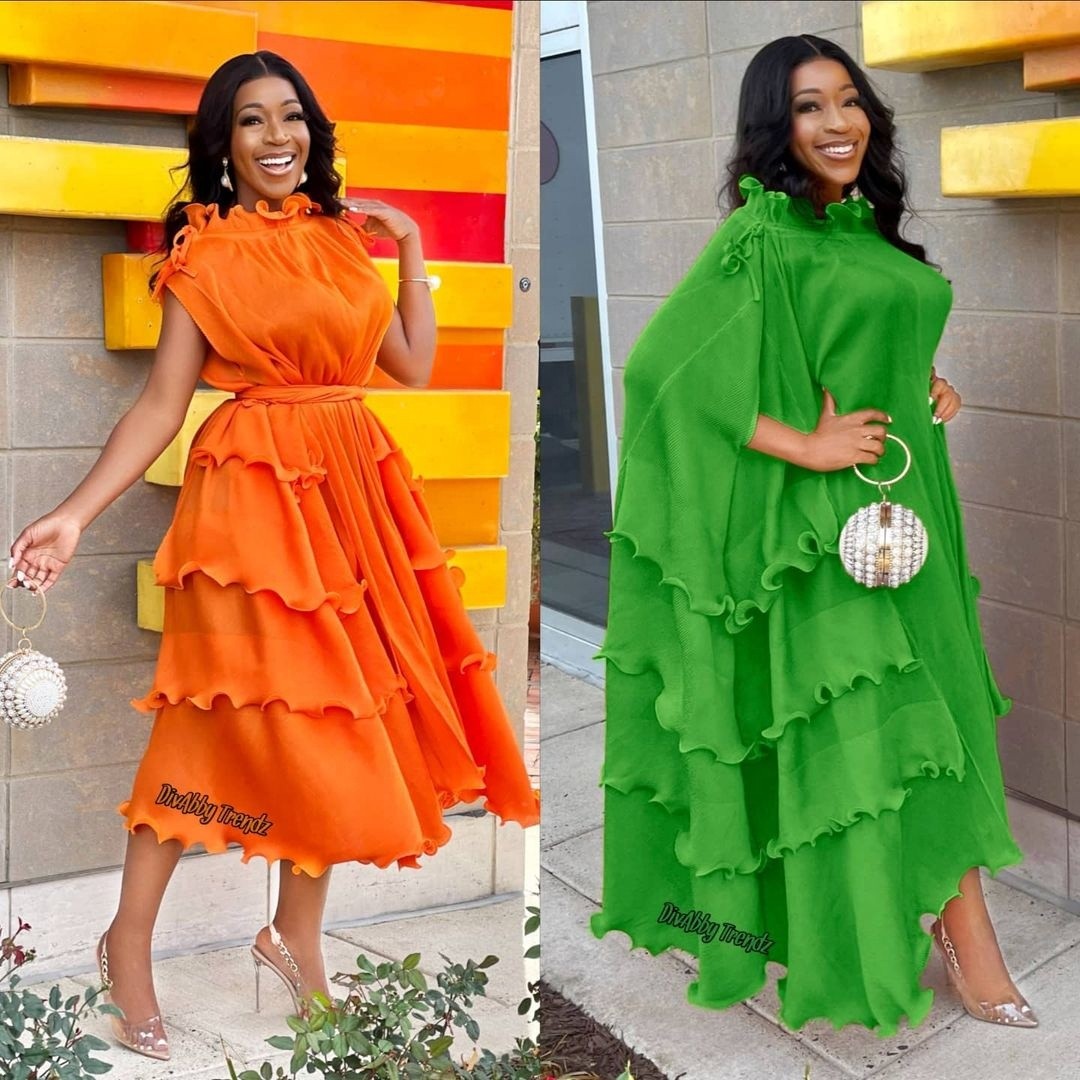 Hot Selling Pleated Summer Tiered Dubai Abaya Party Solid Color Loose Dress Elegant Evening Plus Size for Fat Women Dresses