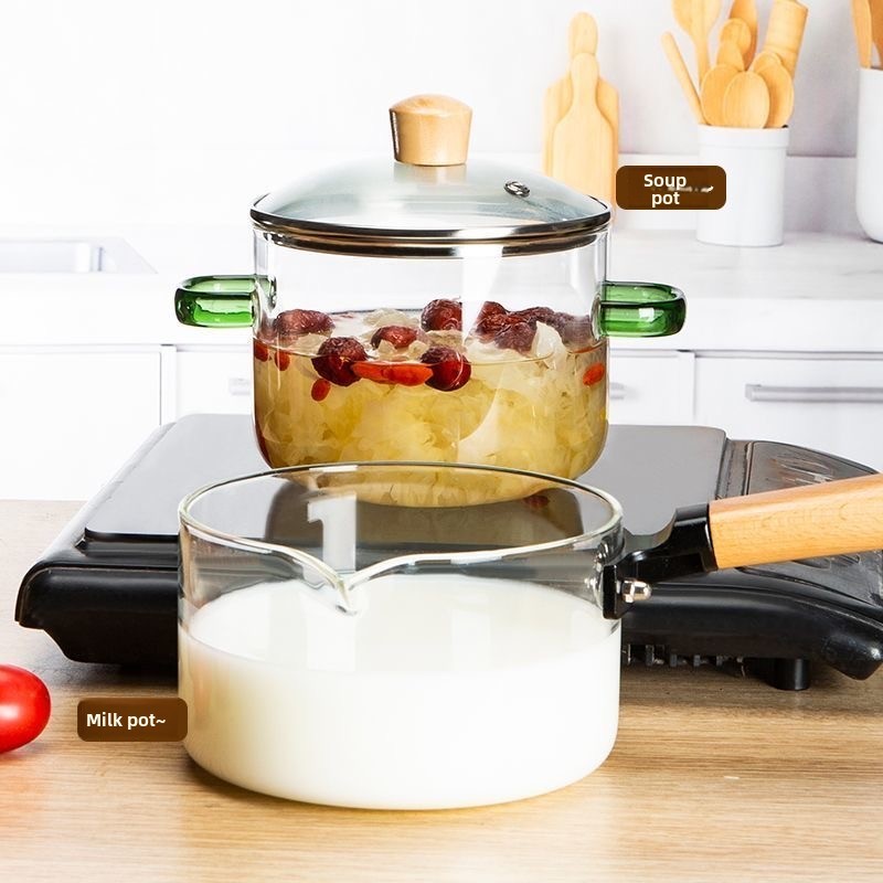 High-value transparent high borosilicate glass cooking pot, glass pot cookware