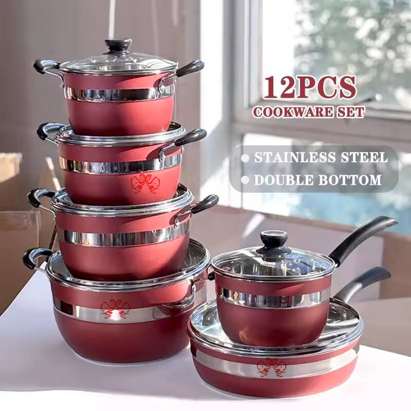 Hot Sale 12Pcs Stainless Steel Pots and Pans Luxury Cooking Nonstick Frying Pan Induction Saucepan Stock Pot Set