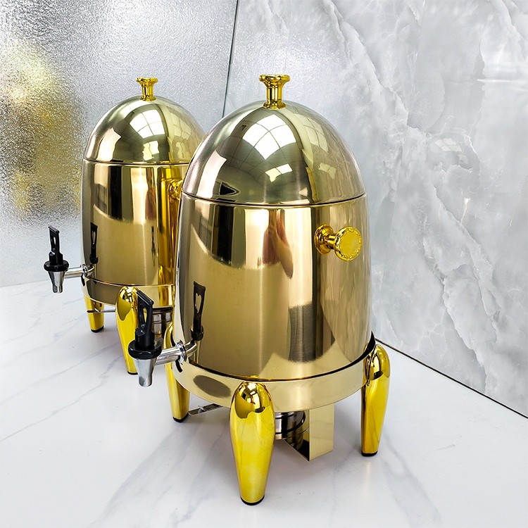 12L Golden Stainless Steel Coffee Dispenser Hotel Catering Heating Drink Container Beverage Dispenser for Cold Drinks Juices