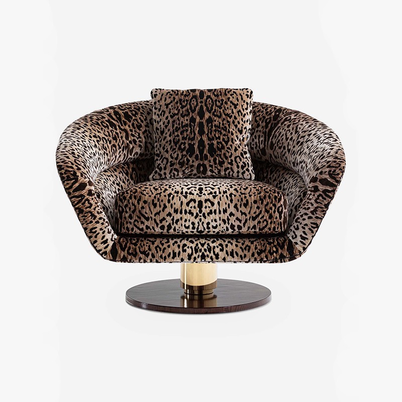 Handmade Modern 360° Swivel Accent Chair Soft Leopard Print Fabric Upholstered Leisure Armchair for Living Rooms, Bedrooms, Restaurants, Hotels