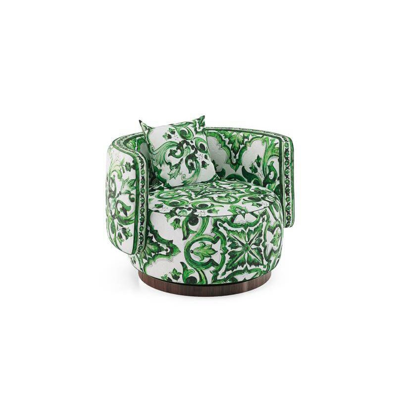 Handmade Verde Maiolica Fabric Leisure Chair Modern Luxury Minimalist Design for Bedroom Living Room or Villa