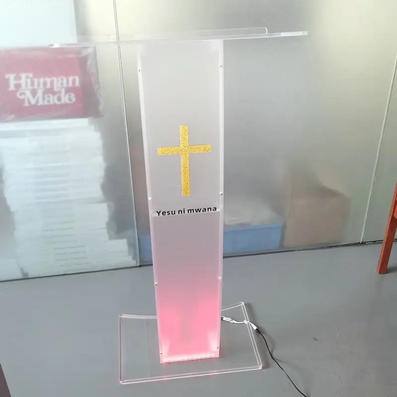 Transparent LED Lighting Acrylic School Lectern Acrylic Platform Podium Church Pulpit