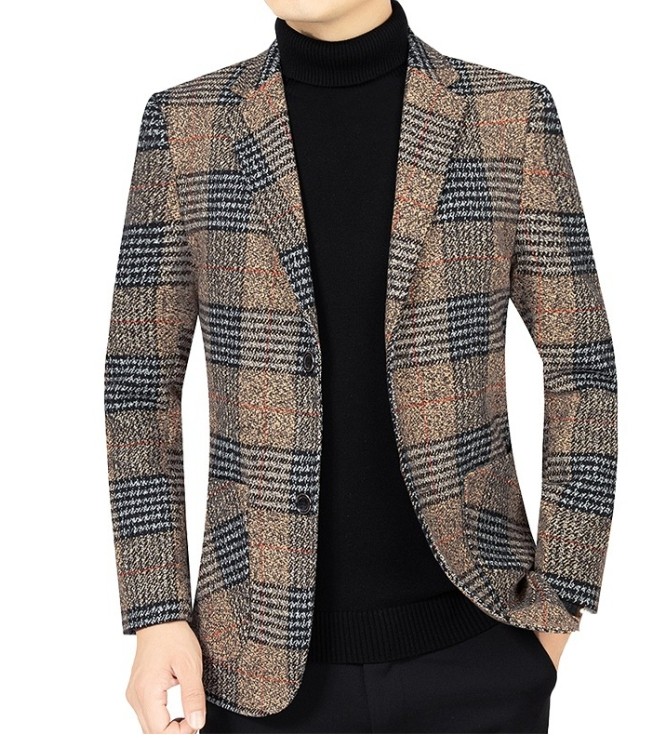 2025 Wholesale Spring Autumn New Fashion Men's Suit Jacket Casual Garment Plaid Gentleman Easy-care Men's Suit