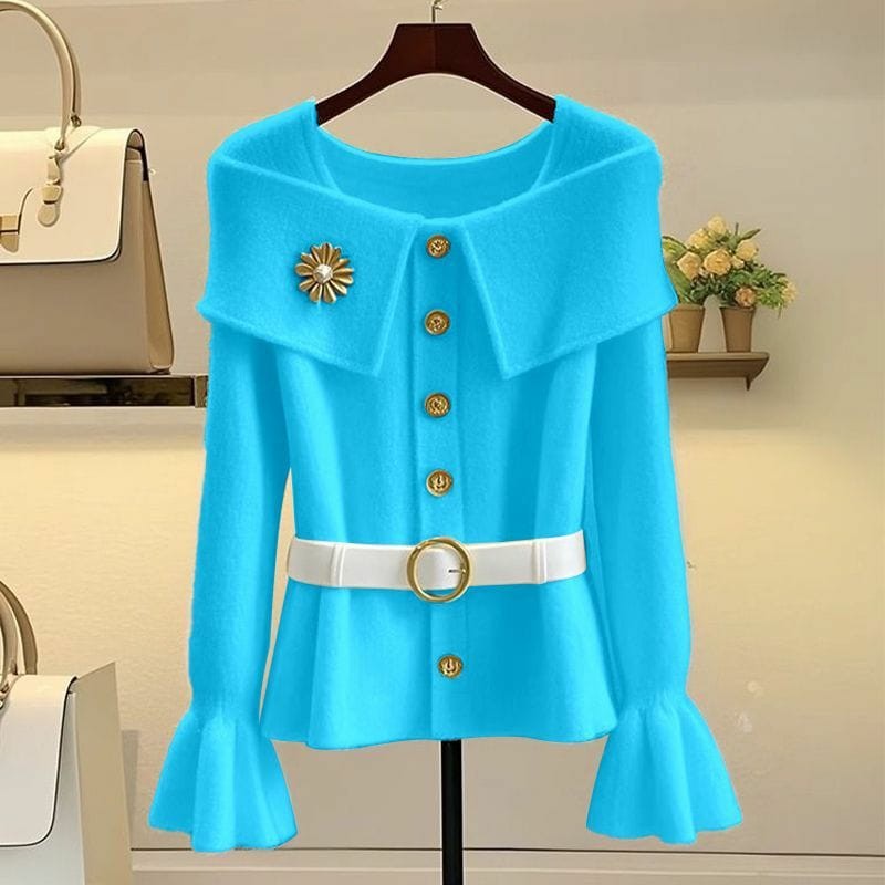 Spring and autumn style elegant high quality high-end shoulder cape splicing white knitted sweater french hepburn style shoulder covering sweater