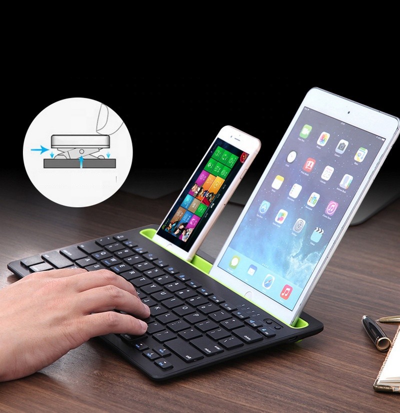 Wireless Keyboard for Multi-Device With Portable Pad Phone Holder Slot Mini Keyboard for Smart Phone Tablet