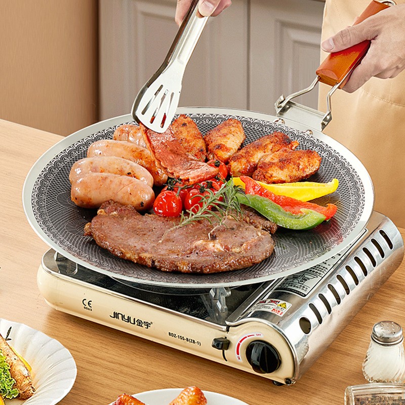 316L Stainless Steel Non-Stick Peacock Pattern Grill Plate Outdoor Camping Picnic Teppanyaki Design for Household Use