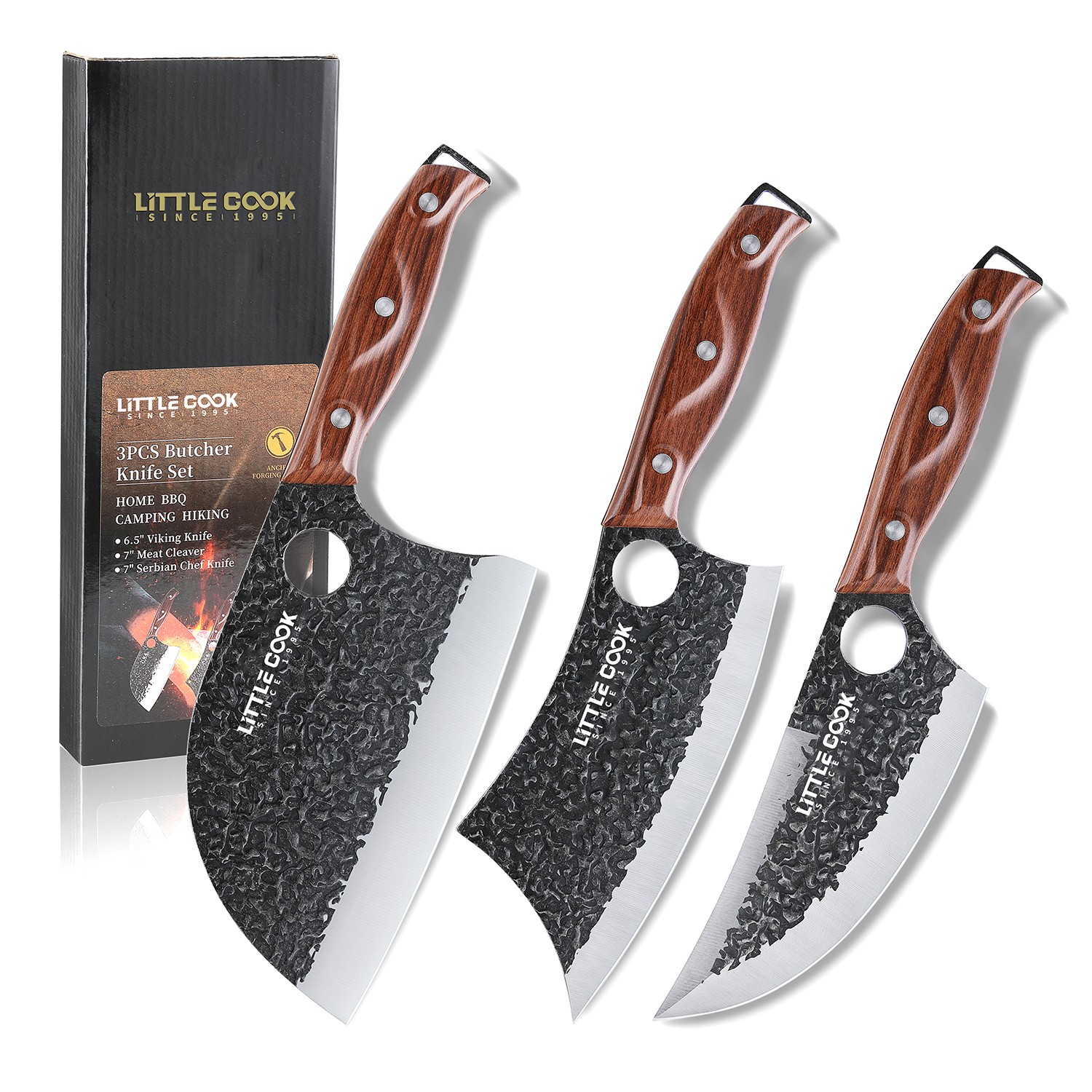 Stainless Steel Kitchen Butcher Viking Serbian Chef Knife Set with Wooden Handle