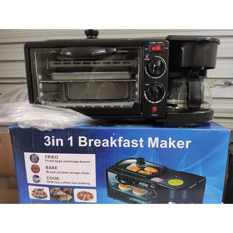 3-in-1 Breakfast Maker Machine Toaster Sandwich Maker Electric Oven with Coffee Maker & Frying Pan Functionality