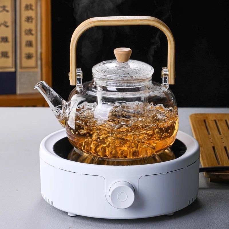 High Borosilicate Glass Bamboo Wood Handle Teapot Set Kung Fu Tea Brewing Utensil with Tea Filter