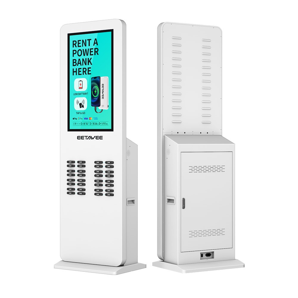 2025 New Mobile Power Bank Sharing Station with 32 Slots, Fast Charging, QR Code & NFC Card Payment for Commercial Use