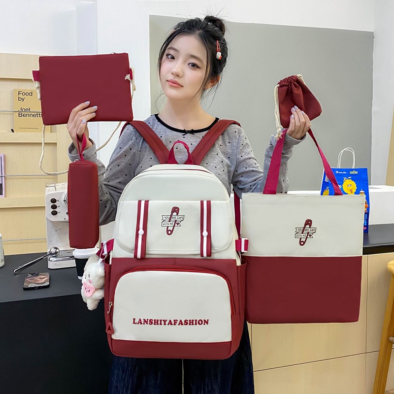 New Bapa Korean Leisure Simple Rge Capacity Student Schoolbag Travel Bapa Five-Piece Set Wholesale 3078