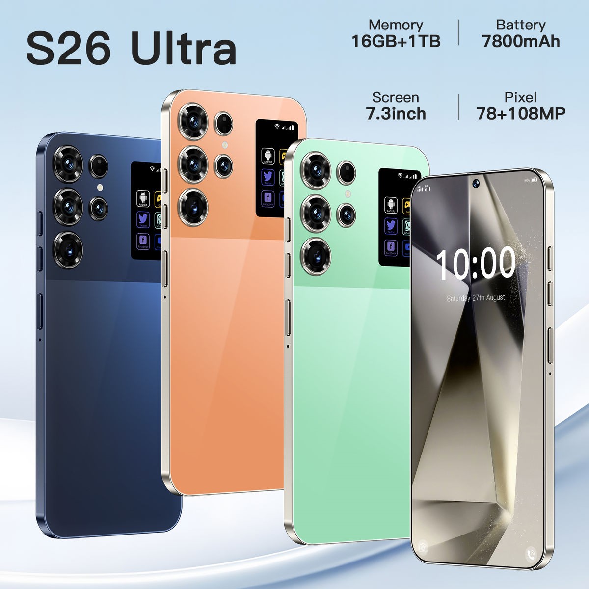 2025 New Original S26 Ultra 5G Smartphone 7.3 Inch HD 16GB+1TB Dual Card Unlocked Android 14.0 Deca Core Global Version Spanish