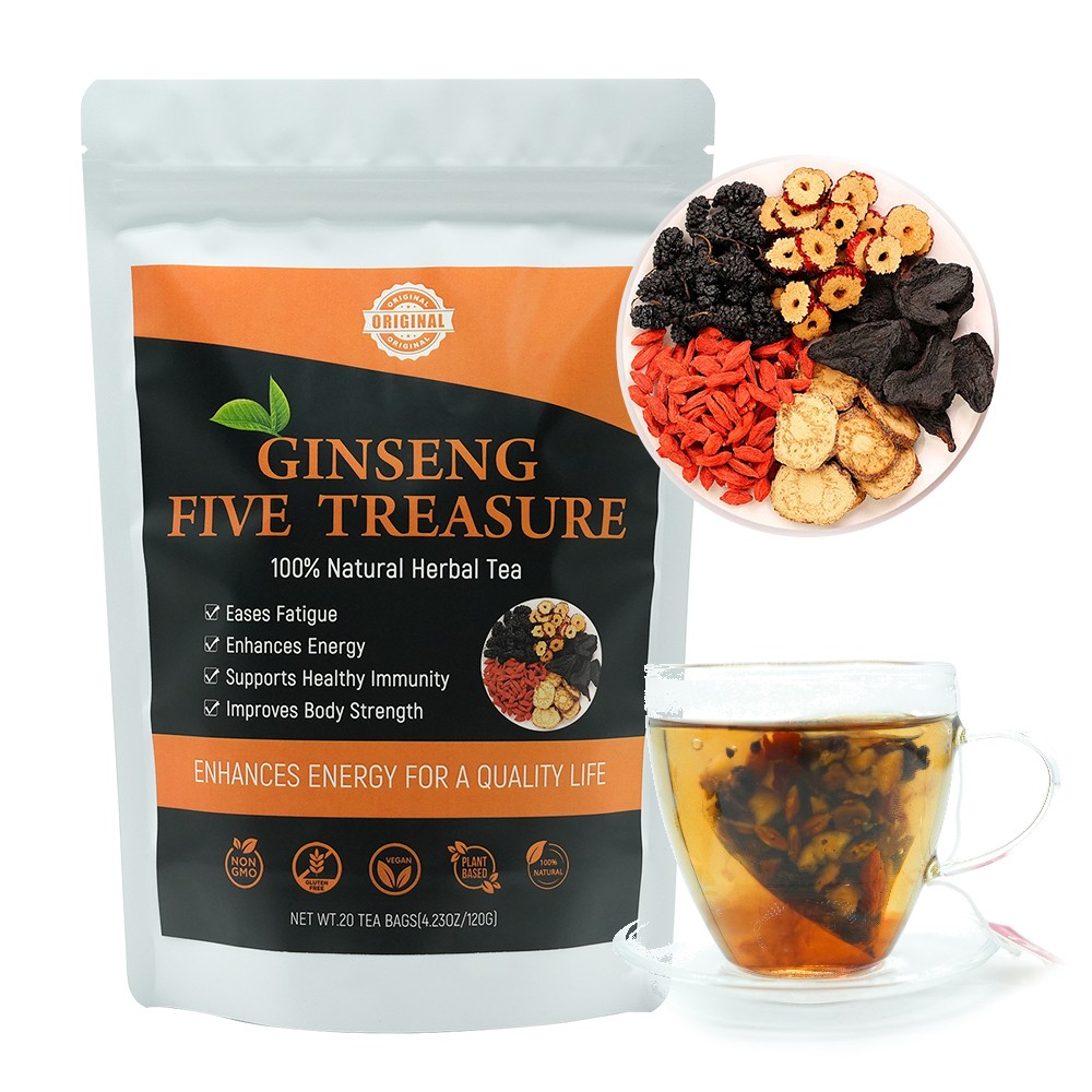 Chinaherbs Ginseng Five Treasures Tea Male Enhancement Kidney Natural Herbal With Ginseng Wolfberry Maca for Male Fertility Tea